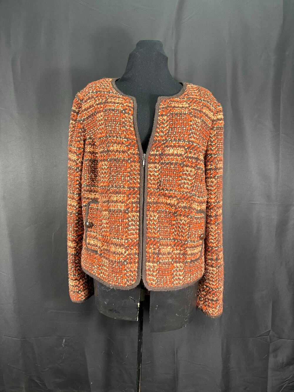 Talbots Women's Wool Blend Tweed Blazer Zip Up Sweater Jacket Fall Coat 14